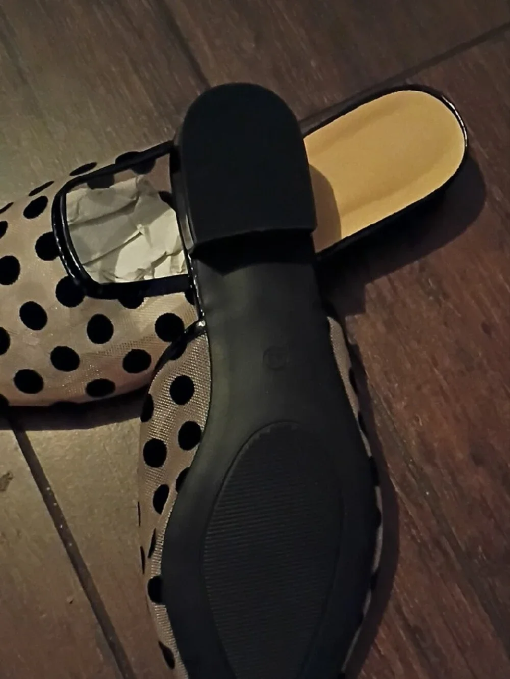 Polka Dot Pointed-Toe Slip-On Mules - Black and Cream - Picture 2 of 2